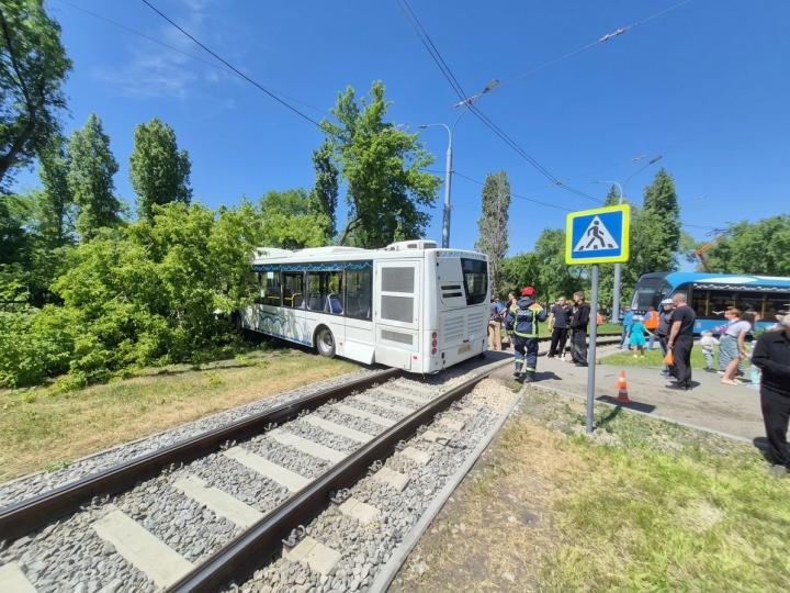 ДТП на Тульской: автобус маршрута № 18а вылетел с дороги и врезался в дерево, заблокировав трамваи